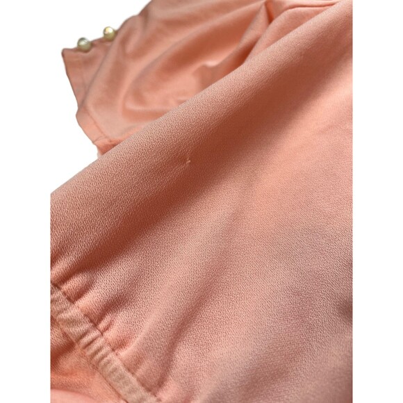 Vintage 80s‎ Peplum Party Dress Peach Pink Short Sleeves Buttons Wedding Retro S - Picture 6 of 14